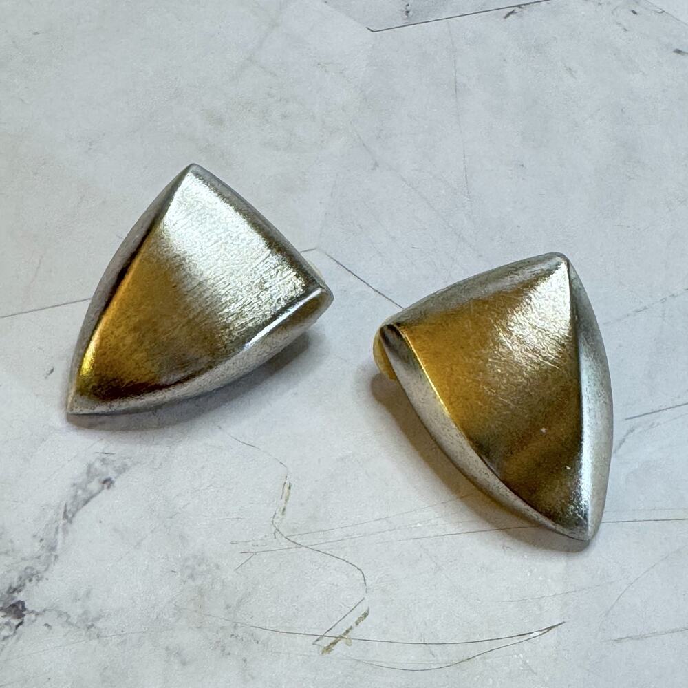 Vintage Givenchy Clip-On Earrings Paris New York Chunky Triangle Silver Tone 80s